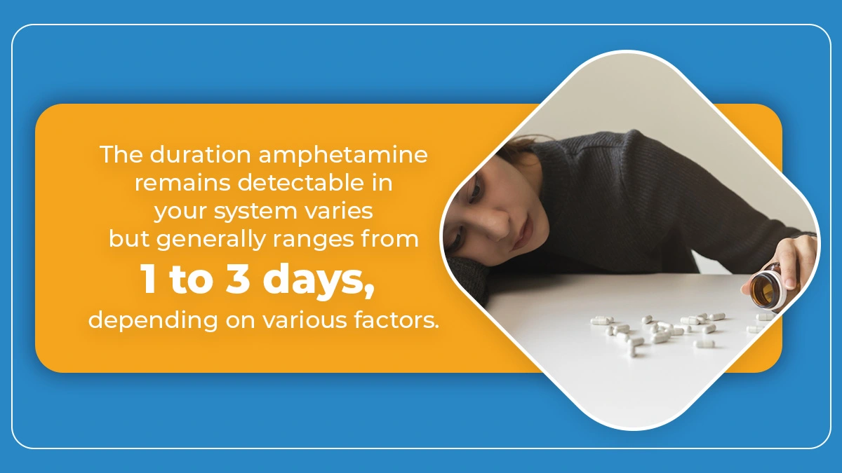 The duration amphetamine remains detectable in your system varies but generally ranges from 1 to 3 days, depending on various factors.