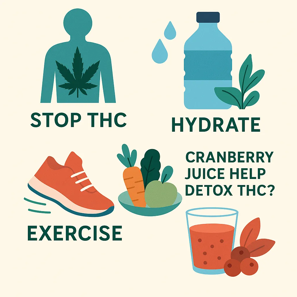 A graphic about thc detox relating to exercise and can cranberry juice help detox thc?