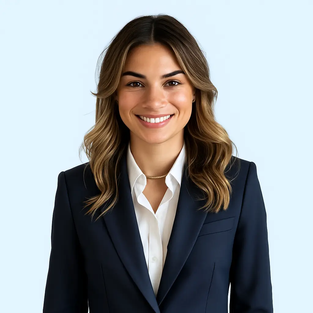 A headshot of a smiling woman with brown hair, identified as Jessie Beaton. She is wearing a dark suit jacket over a white shirt and is looking directly at the camera.