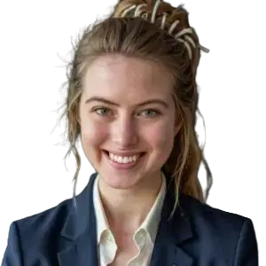 A portrait of a smiling woman with her hair pulled back.